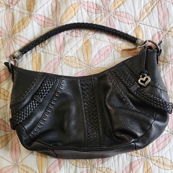 Brighton Handbags - Vintage Brighton Black Hobo Bag with Woven Detailing